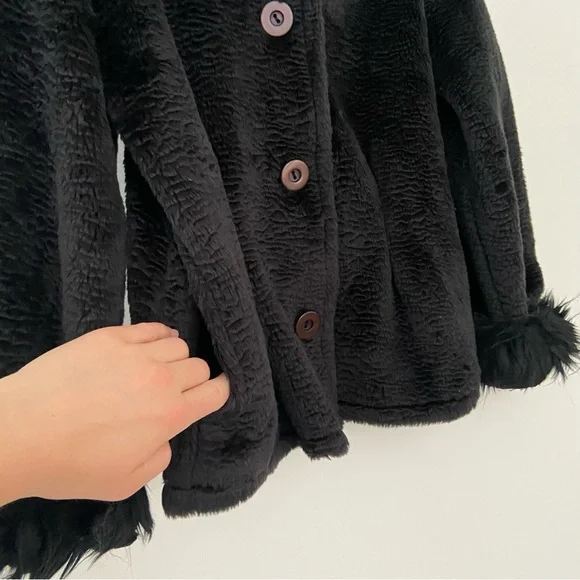 Vtg Maralyce Ferree Coat Women's Medium Faux Fur Black Boho Fairy Grunge Goth - Picture 6 of 13